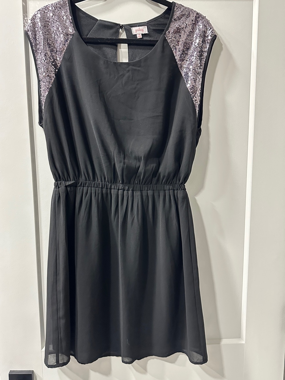 Pixley Black Sleeveless Dress with Sequin-Trim Shoulders